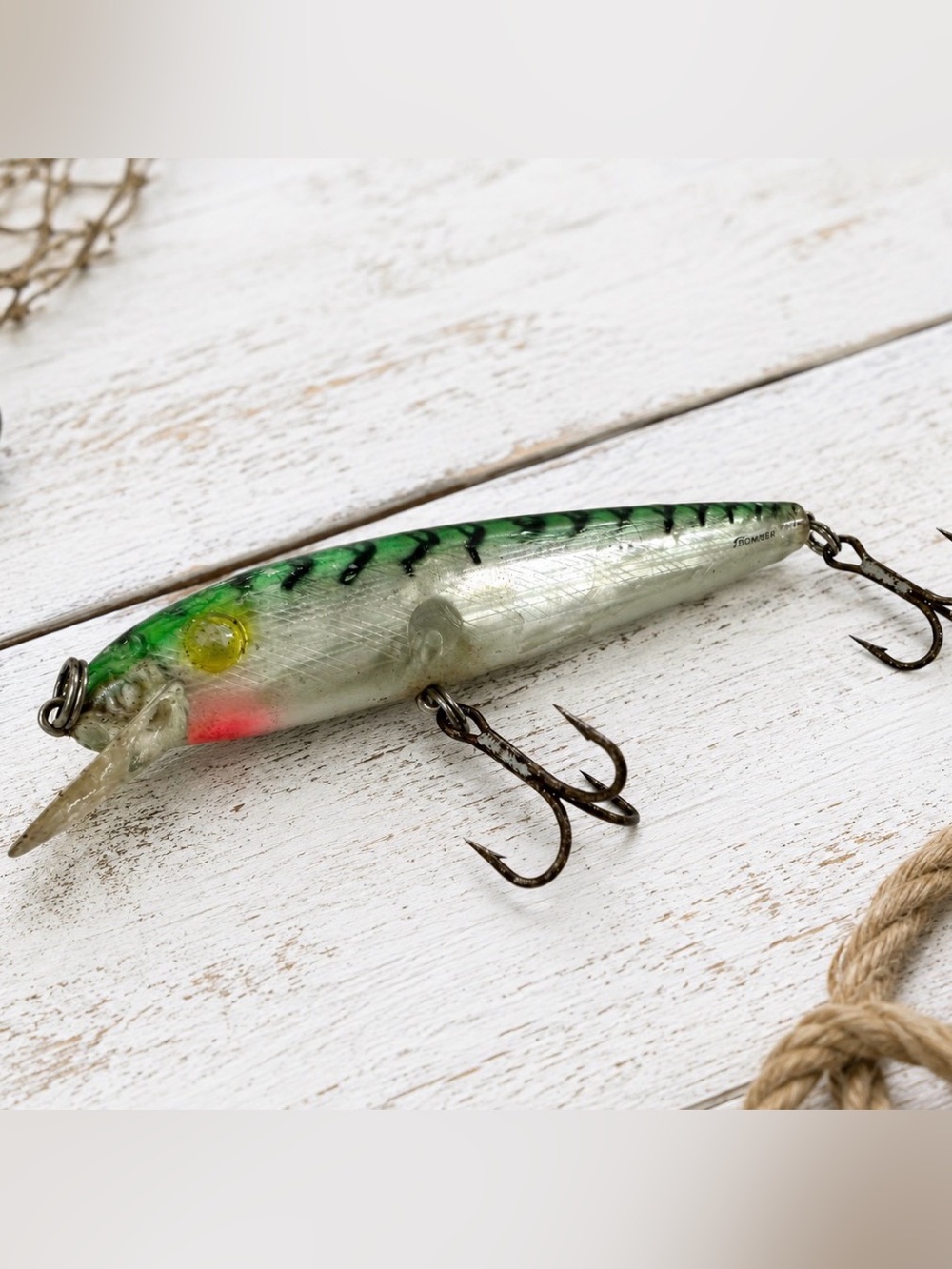 Vintage 1980s Bomber Long A Fishing Lure 6” Green Mackerel Pearl Crankbait